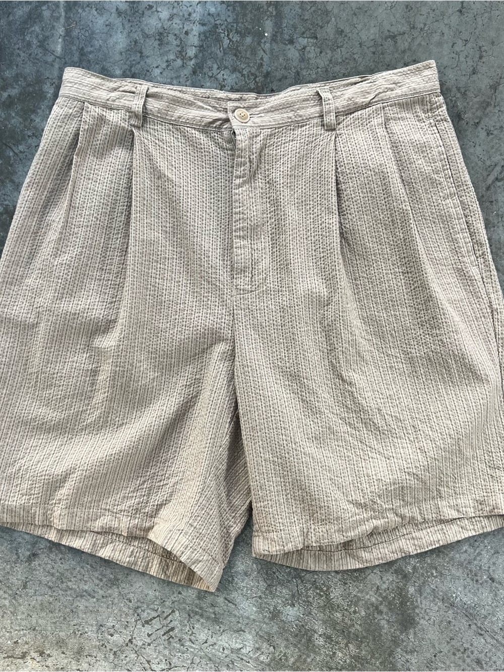 Vintage Nautica Rigger Seersucker Shorts Khaki Beige Pleated Mens 34 - Picture 7 of 12
